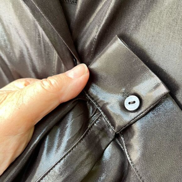 Anthropologie size M liquid leather metallic button front blouse semi sheer - Picture 5 of 7